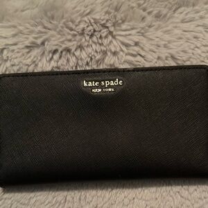 Kate Spade Black Leather Wallet with Gold Zipper